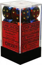 12 Blue-Red w/Gold Gemini 16mm D6 Dice Block - CHX26629