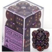 12 Purple-Red w/Gold Gemini 16mm D6 Dice Block - CHX26626