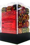 36 Black-Red w/gold Gemini 12mm D6 Dice Block - CHX26833