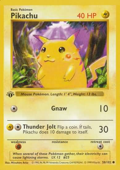 Pikachu - 58/102 - Common - 1st Edition (Red Cheek Misprint)