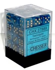 36 Teal/Gold 16mm D6 Nebula Dice Block - CHX27889