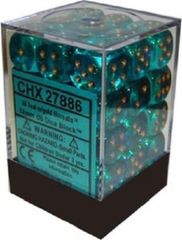 36 Teal w/gold Borealis 12mm D6 Dice Block