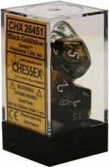 7 die Polyhedral Gemini Black Gold w/Silver Dice Block - CHX26451