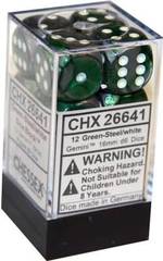 12 die Green-Steel/white Gemini D6 Dice Block - CHX26641