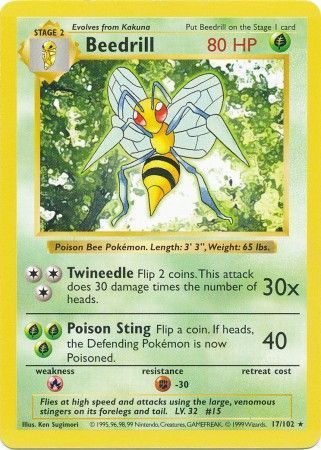 Beedrill - 17/102 - Rare - Shadowless Edition