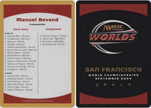 Decklist - Manuel Bevand - 2004 ~ Near Mint World Championship Z6