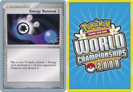 trainer energy removal pokemon card value Original 1999 Cards Wizards of the Coast A player must discard 2 cards from his or her hand in order to play an Energy Removal or Super Energy Removal card. Energy Removal 2 - 74/108