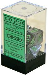 Black-Grey with Green set of 7 dice Polyhedronal - CHX26445