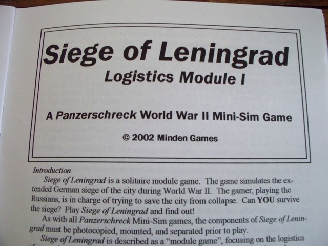 Siege of Leningrad:  Logistics Module I