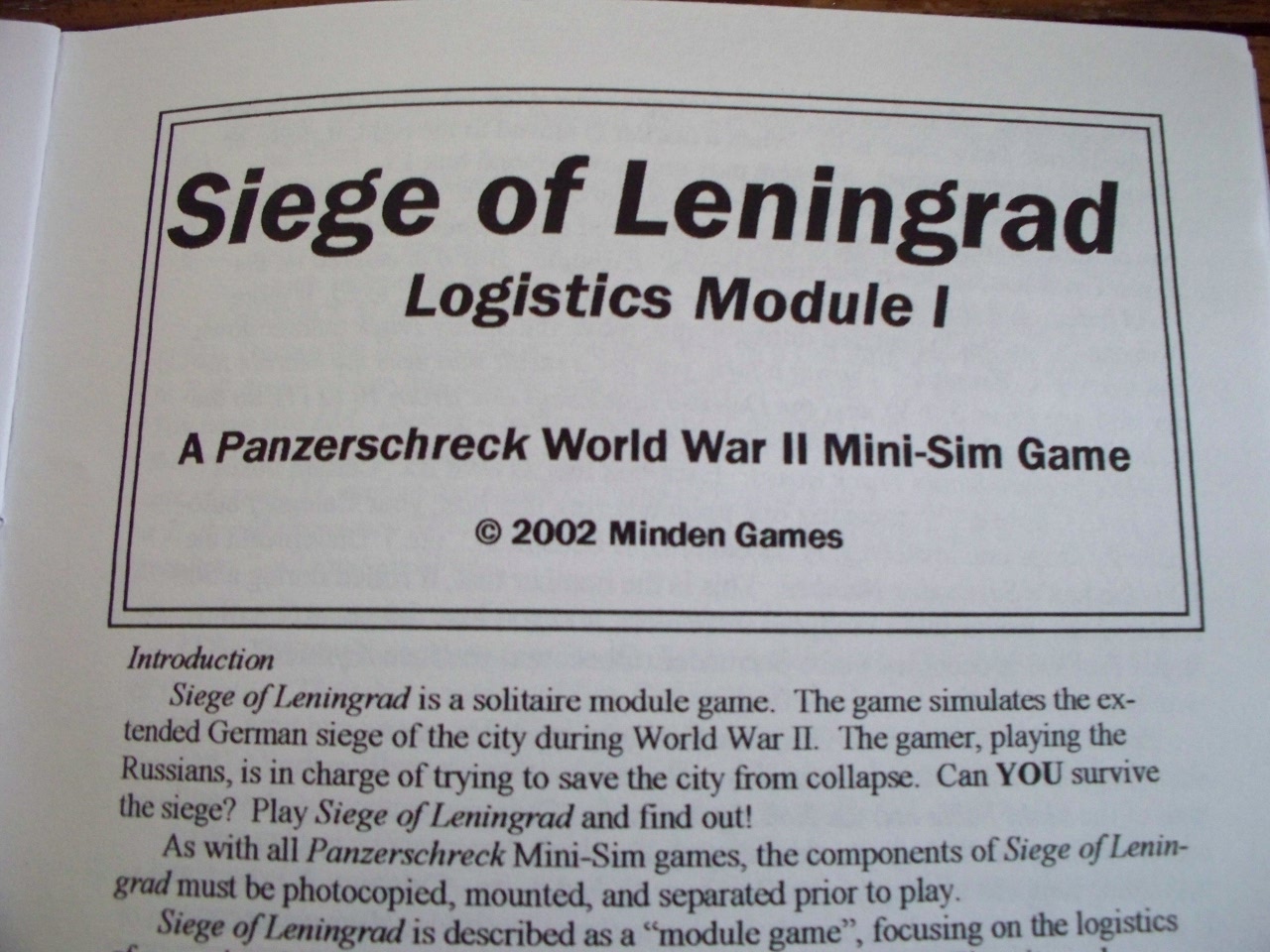 Siege of Leningrad:  Logistics Module I