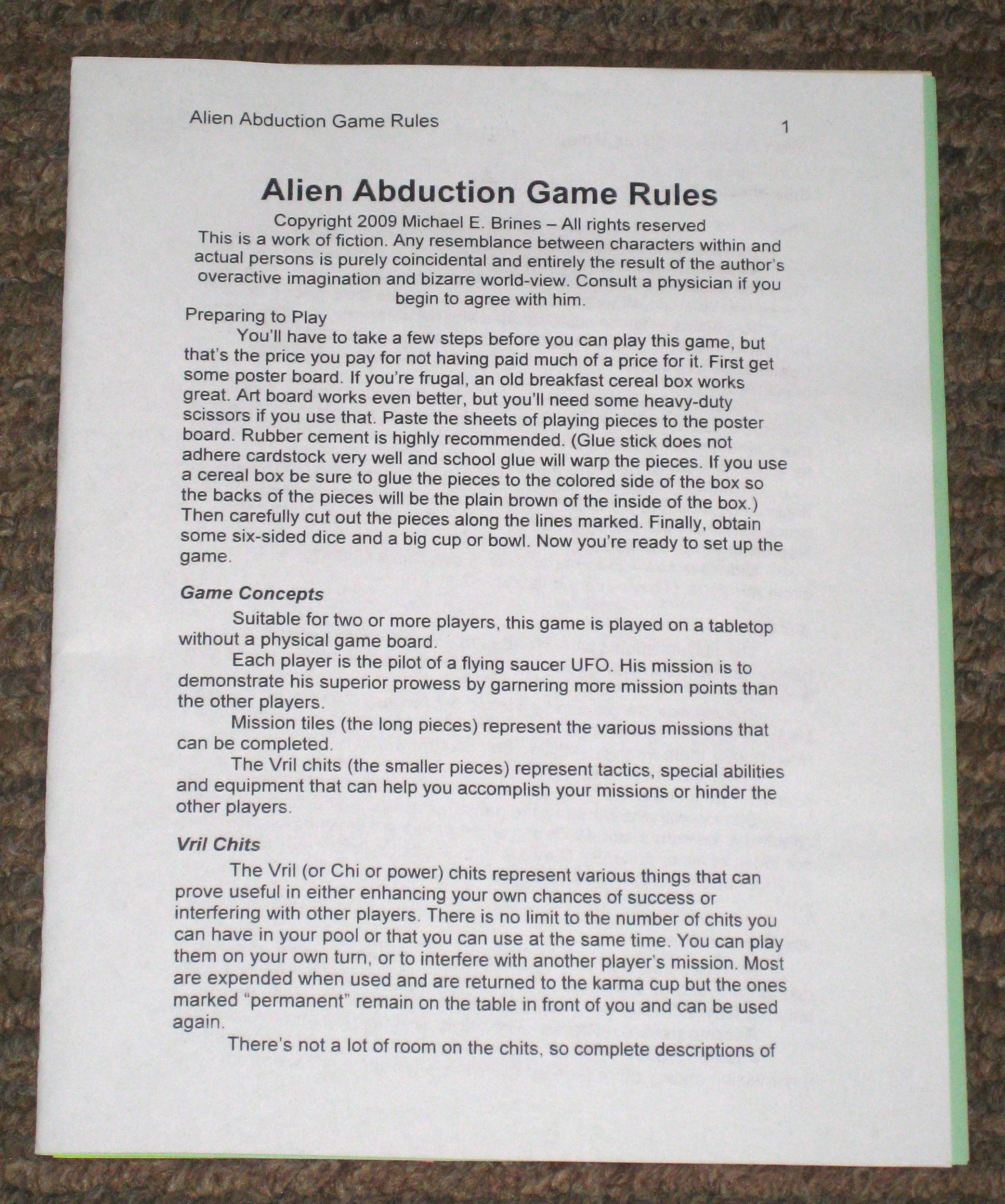 The Alien Abduction Home Game