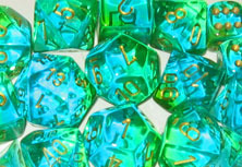 Gemini Translucent Green-Teal / Gold 7 Dice Set - CHX26438