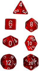 CHX23074 7pc Translucent Red w/White Dice Set