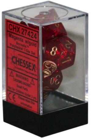 Magenta w/gold Polyhedral 7 Dice Set - CHX27424