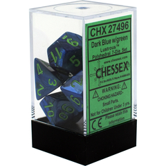 Lustrous Dark Blue with Green Numbers 16mm 7 Dice Set Chessex - CHX27496
