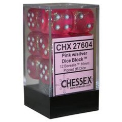 12 Pink w/ Silver 16mm D6 Dice Block - CHX27604