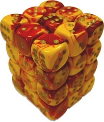 36 Red-Yellow w/silver 12mm D6 Dice Block - CHX26850