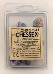 10 Festive Vibrant w/brown D10 Dice - CHX27241