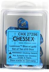 10 Lustrous Blue w/ gold D10 Dice - CHX27296