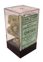 7 Marble w/dark green Polyhedral Dice Set - CHX27409