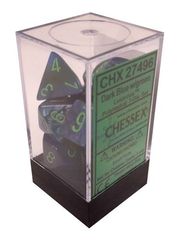 7Dark Blue w/green Lustrous Polyhedral Dice Set - CHX27496