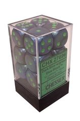 12 Dark Blue w/green 16mm D6 Dice Block - CHX27696