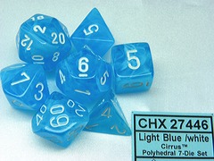 7 Light Blue /white Cirrus Polyhedral Dice Set - CHX27446