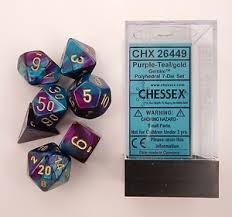 7 Purple-Teal w/Gold Gemini Polyhedral Dice Set - CHX26449