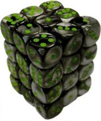 Gemini Black-Grey w/Green - 12mm D6 Dice Set (CHX26845)