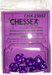 7 Purple w/white Transparent Polyhedral Dice Set - CHX23057