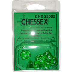 7 Green w/white Transparent Polyhedral Dice Set - CHX23055