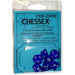 7 Blue w/white Transparent Polyhedral Dice Set - CHX23056