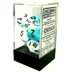 Gemini Teal-White w/Black - Polyhedral Dice Set (CHX26444)