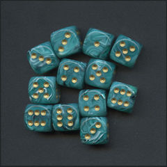 12 Teal W/Gold Dice Block 16mm - CHX27639