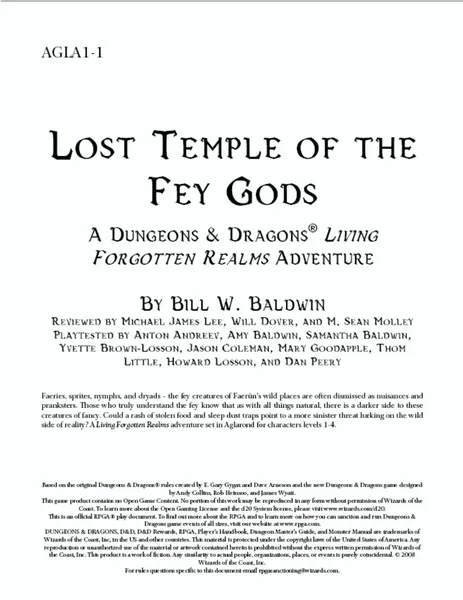AGLA1-1: Lost Temple of the Fey Gods