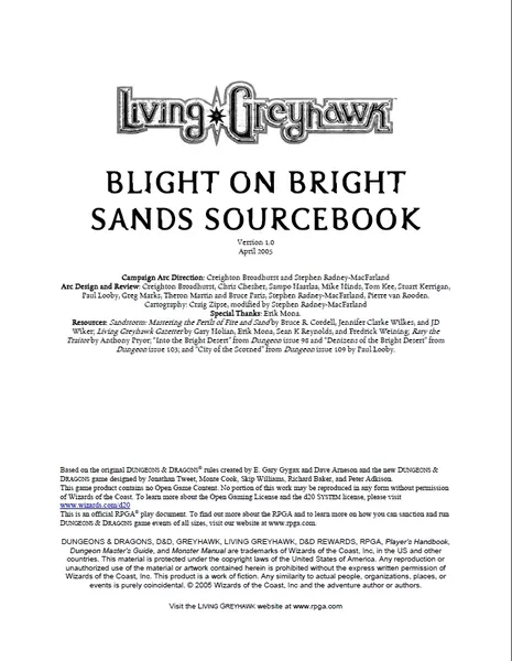 Blight on Bright Sands Sourcebook