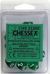 10 Translucent Green w/White D10 - CHX23205