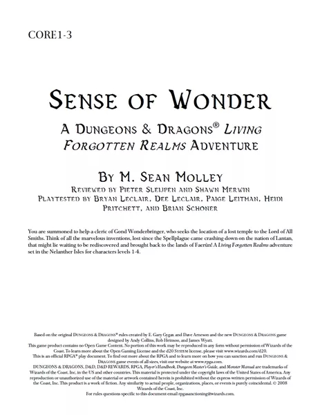 CORE1-3: Sense of Wonder