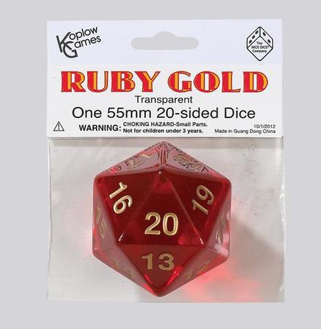 Jumbo Spindown D20 55mm Translucent Ruby w/Gold