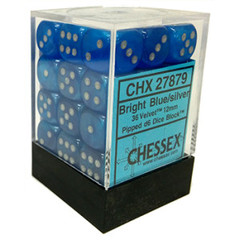 36 Bright Blue/silver Velvet 12mm D6 Dice Block - CHX27879