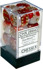 12 Red-White/gold Gemini 16mm D6 Dice Block - CHX26643