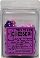 10 Gemini Pink-Purple w/White D10 Dice Set - CHX26255