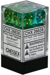 12 Gemini Green-Teal w/Gold D6 Dice Set - CHX26638