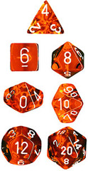 7 die Polyhedral Translucent Orange-Black w/White Dice Block - CHX23003