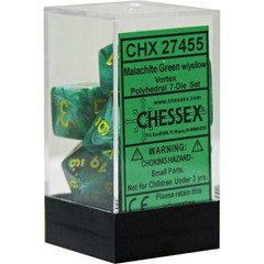 7 Malachite Green w/yellow Vortex Polyhedral Dice Set - CHX27455