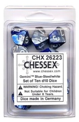 10 Blue-Steel w/White Gemini D10 Dice Set - CHX26223