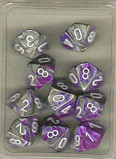 10 Purple-Steel w/White Gemini D10 Dice Set - CHX26232