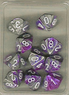 10 Purple-Steel w/White Gemini D10 Dice Set - CHX26232