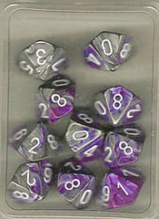 10 Purple-Steel w/White Gemini D10 Dice Set - CHX26232