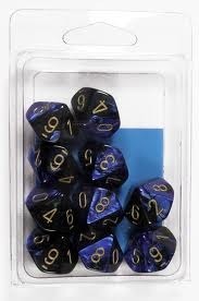 10 Black-Blue w/Gold Gemini D10 Dice Set - CHX26235